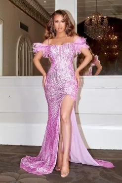 Portia & Scarlett Portia And Scarlett PS22523 Feather Sleeve Pageant Gown