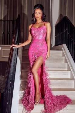 Portia & Scarlett Portia And Scarlett PS23288 Sparkling Gown With Feathers