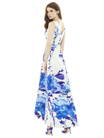 Alfred Sung D723FP V Neck Allover Floral Hi-Low Bridesmaid Gown 4 Alfred Sung D723FP V Neck Allover Floral Hi-Low Bridesmaid Gown - Image 2