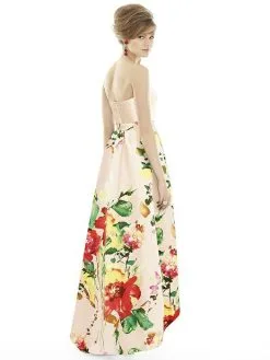 Alfred Sung D699FP Floral Print Hi-Low Bridesmaid Dress -Outlet Prom Dresses Store S17 DAS D699CP 02