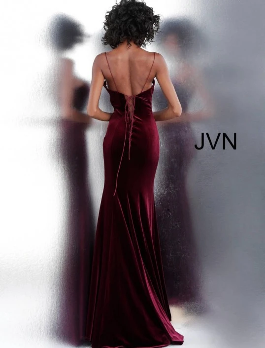Jovani JVN Prom JVN63568 Fitted Velvet Gown With Lace Up 4 Jovani JVN Prom JVN63568 Fitted Velvet Gown With Lace Up - Image 2