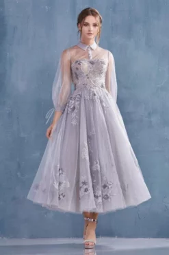 Andrea & Leo Andrea And Leo A0862 Sheer Tea Length Prom Dress -Outlet Prom Dresses Store S20 AL A0862 04 470x705
