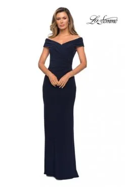 La Femme MOB La Femme 27959 Off Shoulder Navy Evening Dress -Outlet Prom Dresses Store S20 LFE 27959 03 470x705