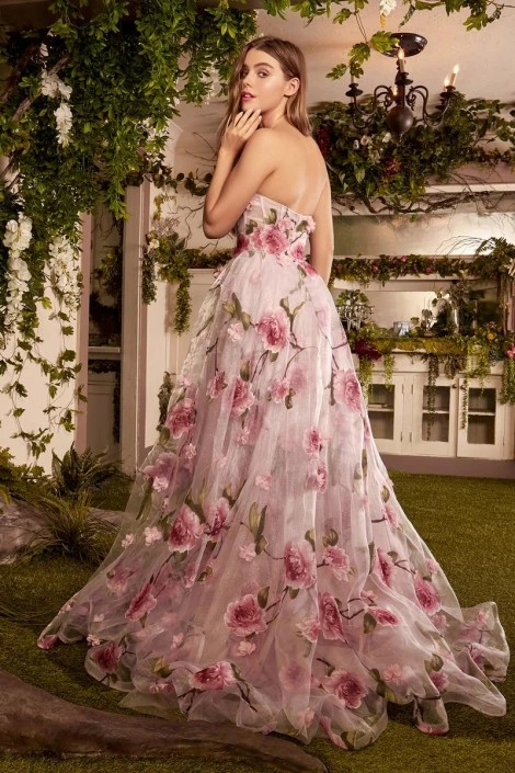 Andrea & Leo Andrea And Leo A1035 Sheer Rose Print Gown 4 Andrea & Leo Andrea And Leo A1035 Sheer Rose Print Gown - Image 2
