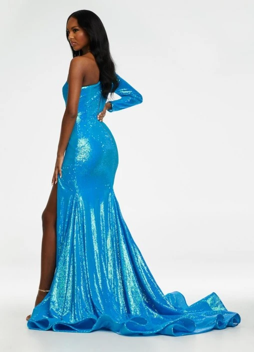 Ashley Lauren 11026 One Long Sleeve Sequin Gown 4 Ashley Lauren 11026 One Long Sleeve Sequin Gown - Image 2
