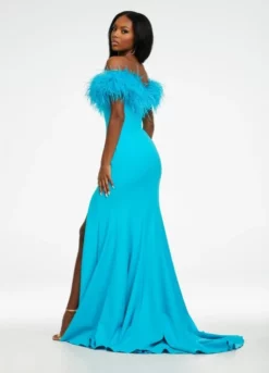 Ashley Lauren 11099 Feather Off Shoulder Scuba Gown -Outlet Prom Dresses Store S22 ASH 11099 02 508x705
