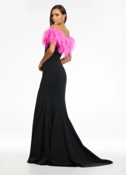 Ashley Lauren 11099 Feather Off Shoulder Scuba Gown -Outlet Prom Dresses Store S22 ASH 11099 04 508x705