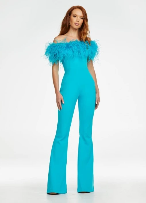 Ashley Lauren 11100 Feather Off Shoulder Jumpsuit 5 Ashley Lauren 11100 Feather Off Shoulder Jumpsuit - Image 3