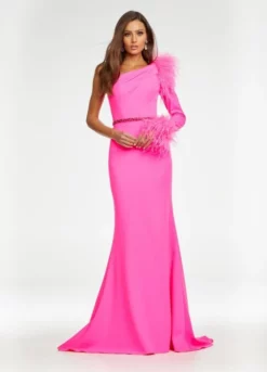Ashley Lauren 11131 Feather One Long Sleeve Scuba Gown -Outlet Prom Dresses Store S22 ASH 11131 03 508x705