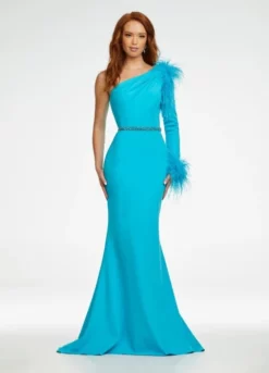 Ashley Lauren 11131 Feather One Long Sleeve Scuba Gown -Outlet Prom Dresses Store S22 ASH 11131 05 508x705
