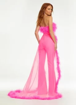 Ashley Lauren 11133 Feather Jumpsuit With Sheer Overskirt 8 Ashley Lauren 11133 Feather Jumpsuit With Sheer Overskirt -Outlet Prom Dresses Store S22 ASH 11133 02 508x705