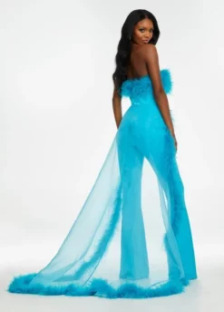 Ashley Lauren 11133 Feather Jumpsuit With Sheer Overskirt 10 Ashley Lauren 11133 Feather Jumpsuit With Sheer Overskirt -Outlet Prom Dresses Store S22 ASH 11133 04 508x705