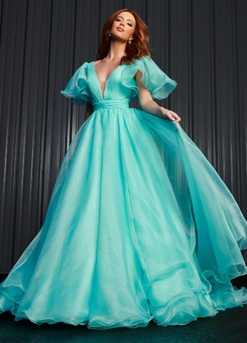 Ashley Lauren 11153 Flutter Sleeve Organza Ball Gown 7 Ashley Lauren 11153 Flutter Sleeve Organza Ball Gown - Image 5