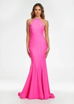 Ashley Lauren 11170 High Halter Draped Sleeve Prom Dress 9 Ashley Lauren 11170 High Halter Draped Sleeve Prom Dress -Outlet Prom Dresses Store S22 ASH 11170 03 508x705