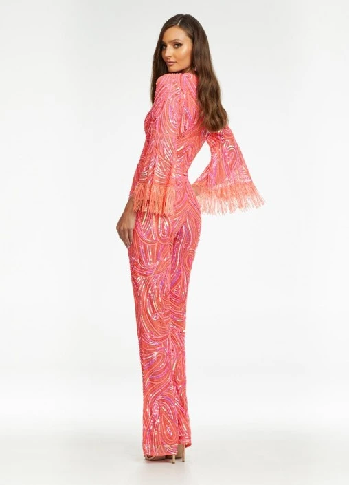 Ashley Lauren 11181 Fringe Bell Sleeve Beaded Jumpsuit 4 Ashley Lauren 11181 Fringe Bell Sleeve Beaded Jumpsuit - Image 2