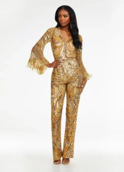 Ashley Lauren 11181 Fringe Bell Sleeve Beaded Jumpsuit 11 Ashley Lauren 11181 Fringe Bell Sleeve Beaded Jumpsuit -Outlet Prom Dresses Store S22 ASH 11181 05 508x705