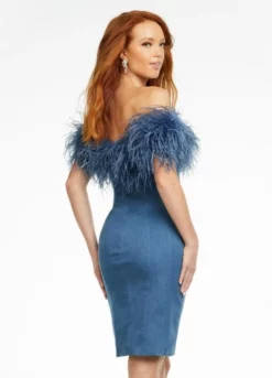 Ashley Lauren 4481 Feather Off Shoulder Short Denim Dress 6 Ashley Lauren 4481 Feather Off Shoulder Short Denim Dress -Outlet Prom Dresses Store S22 ASH 4481 02 508x705