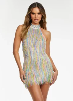 Ashley Lauren 4486 Rainbow Fringe Short Dress -Outlet Prom Dresses Store S22 ASH 4486 04 508x705
