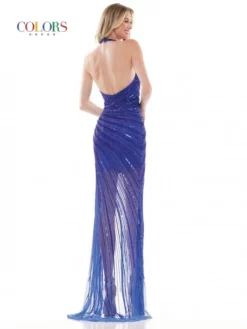 Glow By Colors Dress Glow K125 Asymmetrically Beaded Halter Gown -Outlet Prom Dresses Store S22 CG K125 02 529x705