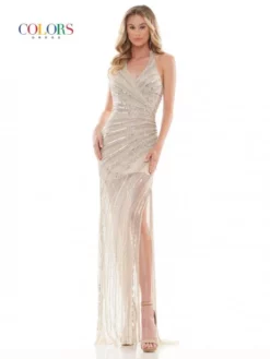 Glow By Colors Dress Glow K125 Asymmetrically Beaded Halter Gown -Outlet Prom Dresses Store S22 CG K125 03 529x705