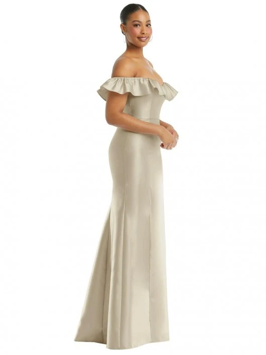 Alfred Sung D836 Ruffle Off Shoulder High Slit Gown 5 Alfred Sung D836 Ruffle Off Shoulder High Slit Gown - Image 3