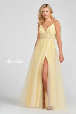 Ellie Wilde By Mon Cheri Ellie Wilde EW122057 Sheer 3D Flower Prom Dress -Outlet Prom Dresses Store S22 EW EW122057 05 470x705