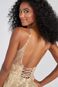 Ellie Wilde By Mon Cheri Ellie Wilde EW122095 Metallic Lace Prom Dress -Outlet Prom Dresses Store S22 EW EW122095 04 470x705