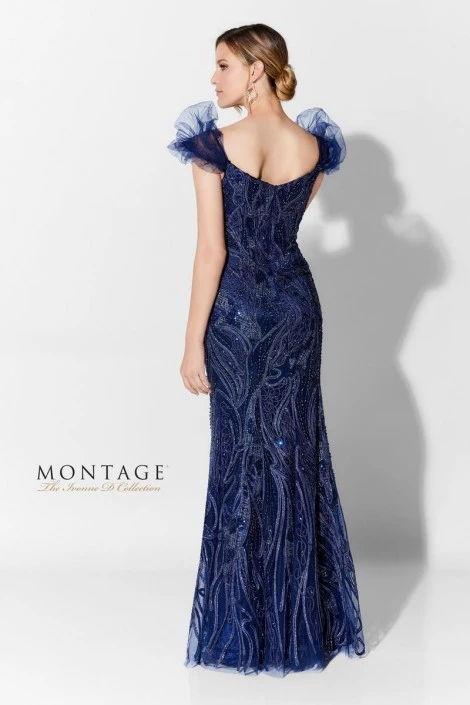 Ivonne D For Mon Cheri Size 12 Navy Blue Ivonne D 122D64 Puff Sleeve Mermaid Mothers Gown 5 Ivonne D For Mon Cheri Size 12 Navy Blue Ivonne D 122D64 Puff Sleeve Mermaid Mothers Gown - Image 3