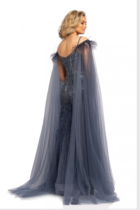 Johnathan Kayne 2173 Gown With Feathers Shoulder Cape 4 Johnathan Kayne 2173 Gown With Feathers Shoulder Cape - Image 2