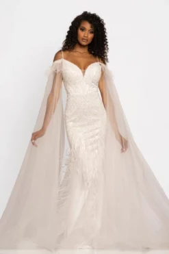 Johnathan Kayne 2173 Gown With Feathers Shoulder Cape 10 Johnathan Kayne 2173 Gown With Feathers Shoulder Cape -Outlet Prom Dresses Store S22 JK 2173 04 470x705