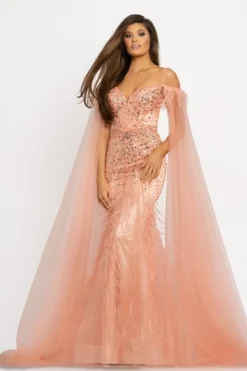 Johnathan Kayne 2173 Gown With Feathers Shoulder Cape 11 Johnathan Kayne 2173 Gown With Feathers Shoulder Cape -Outlet Prom Dresses Store S22 JK 2173 05 470x705