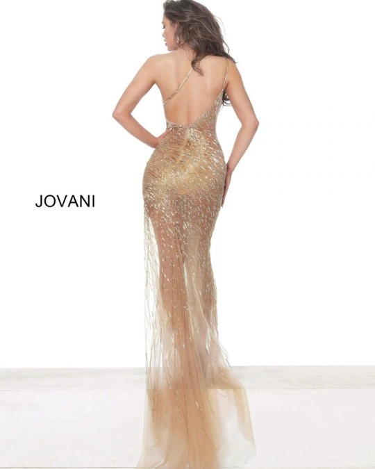 Jovani 02494 One Shoulder Sheer Beaded Gown 4 Jovani 02494 One Shoulder Sheer Beaded Gown - Image 2