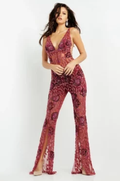 Jovani 04402 Sheer Floral Beaded Jumpsuit 8 Jovani 04402 Sheer Floral Beaded Jumpsuit -Outlet Prom Dresses Store S22 JV 04402 03 470x705