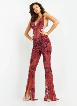 Jovani 04402 Sheer Floral Beaded Jumpsuit 9 Jovani 04402 Sheer Floral Beaded Jumpsuit -Outlet Prom Dresses Store S22 JV 04402 04 514x705