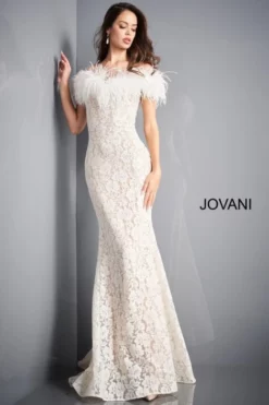 Jovani 06451 Feather Off Shoulder Lace Gown -Outlet Prom Dresses Store S22 JV 06451 03 470x705