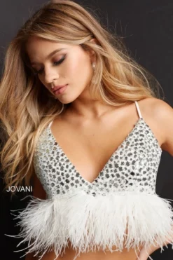 Jovani 07813 Separate Feather Trim Crop Top -Outlet Prom Dresses Store S22 JV 07813 04 470x705