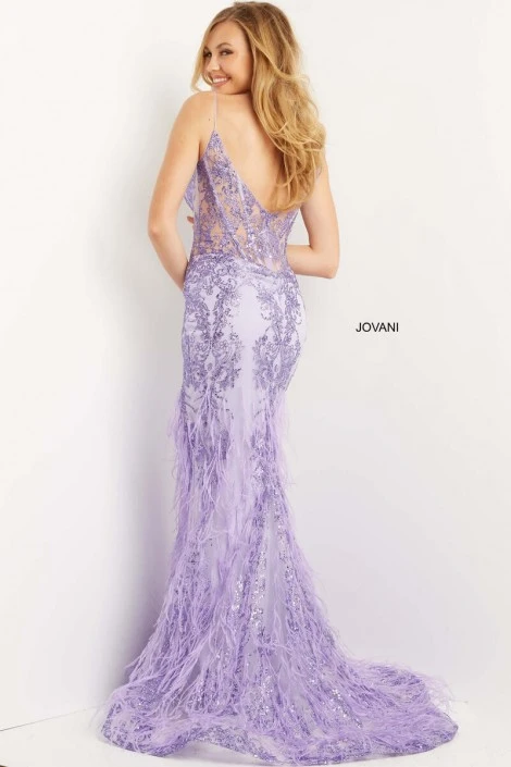 Jovani 08141 Sheer Corset Gown With Feather Skirt 4 Jovani 08141 Sheer Corset Gown With Feather Skirt - Image 2