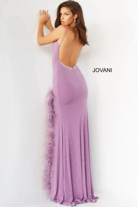 Jovani 08283 Beaded Gown With Feather Trim 4 Jovani 08283 Beaded Gown With Feather Trim - Image 2