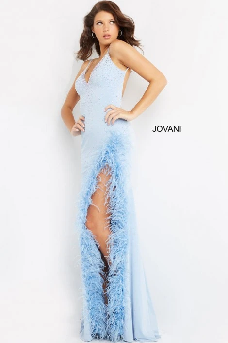 Jovani 08283 Beaded Gown With Feather Trim 5 Jovani 08283 Beaded Gown With Feather Trim - Image 3
