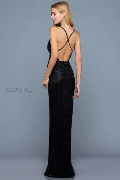 Scala 60173 Beaded High Slit Sheath Gown -Outlet Prom Dresses Store S22 SCL 60173 04 470x705