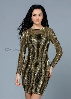 Scala Short Scala 60185 Long Sleeve Beaded Short Dress -Outlet Prom Dresses Store S22 SCL 60185 03 503x705