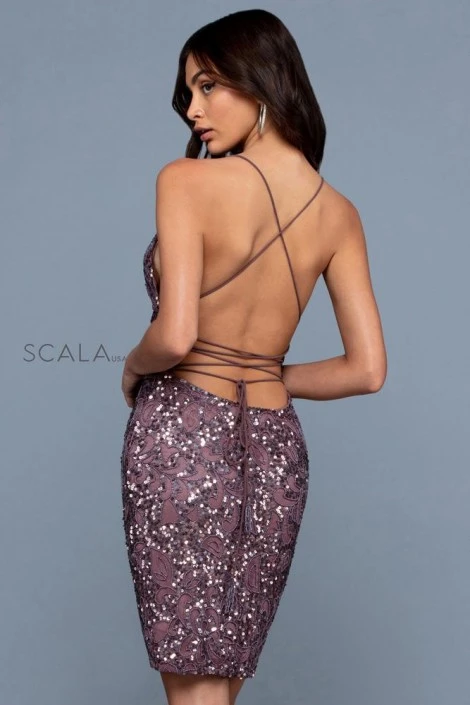 Scala Short Scala 60197 Beaded Open Back Cocktail Dress 4 Scala Short Scala 60197 Beaded Open Back Cocktail Dress - Image 2
