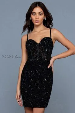 Scala Short Scala 60232 Sheer Corset Cocktail Dress -Outlet Prom Dresses Store S22 SCL 60232 03 470x705