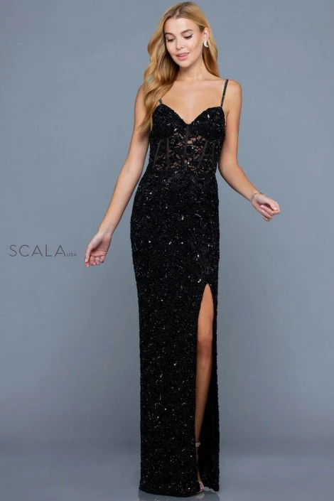 Scala 60256 Sheer Corset Beaded Gown 7 Scala 60256 Sheer Corset Beaded Gown - Image 5