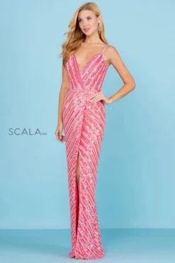 Scala 60258 Diagonally Beaded Gown -Outlet Prom Dresses Store S22 SCL 60258 03 470x705