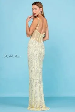 Scala 60266 Sheer Boned Back Beaded Gown 10 Scala 60266 Sheer Boned Back Beaded Gown -Outlet Prom Dresses Store S22 SCL 60266 04 470x705