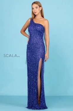 Scala 60285 One Shoulder Sequin Fringe Gown -Outlet Prom Dresses Store S22 SCL 60285 03 470x705