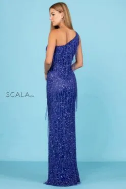Scala 60285 One Shoulder Sequin Fringe Gown -Outlet Prom Dresses Store S22 SCL 60285 04 470x705