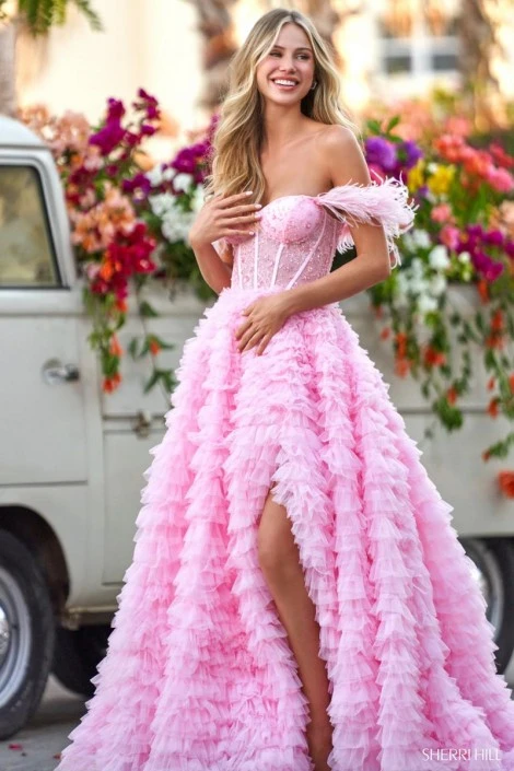 Sherri Hill 54906 Tiered Ruffle Ball Gown With Feathers 4 Sherri Hill 54906 Tiered Ruffle Ball Gown With Feathers - Image 2