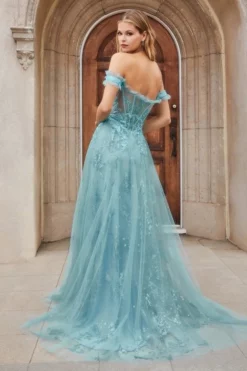 Andrea & Leo Andrea And Leo A1154 Cerulean Lace Off Shoulder Gown -Outlet Prom Dresses Store S23 AL A1154 02 470x705